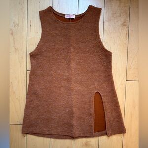 Source Unknown Rust Brown Sleeveless Knit Tank with Side Slit